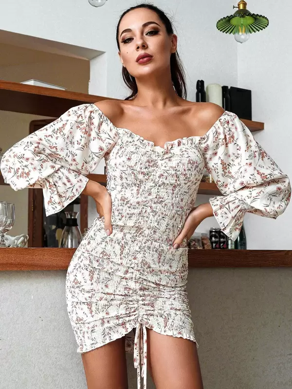 shirred bodycon dress