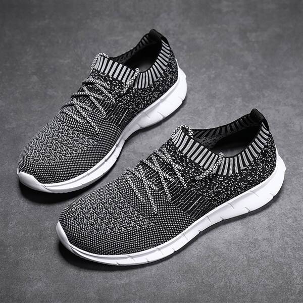 

Men Lace-up Front Wide Fit Knit Sneakers, Black