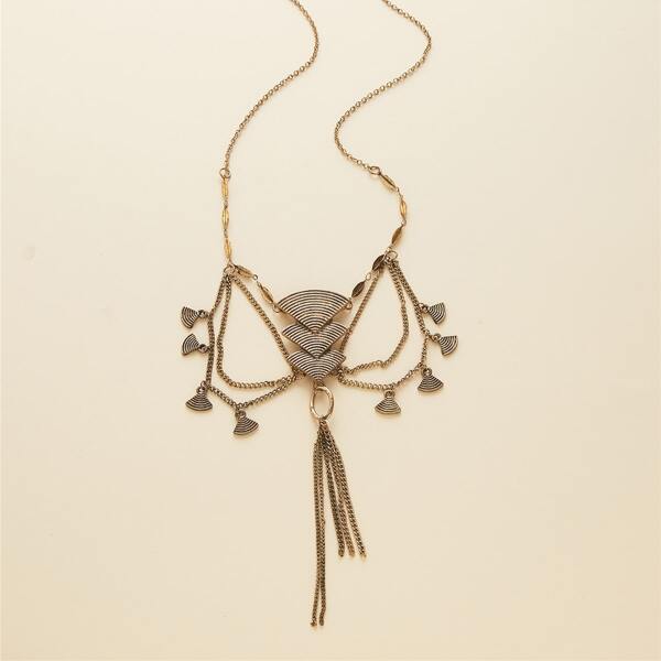 

Fan Tassel Charm Necklace, Gold
