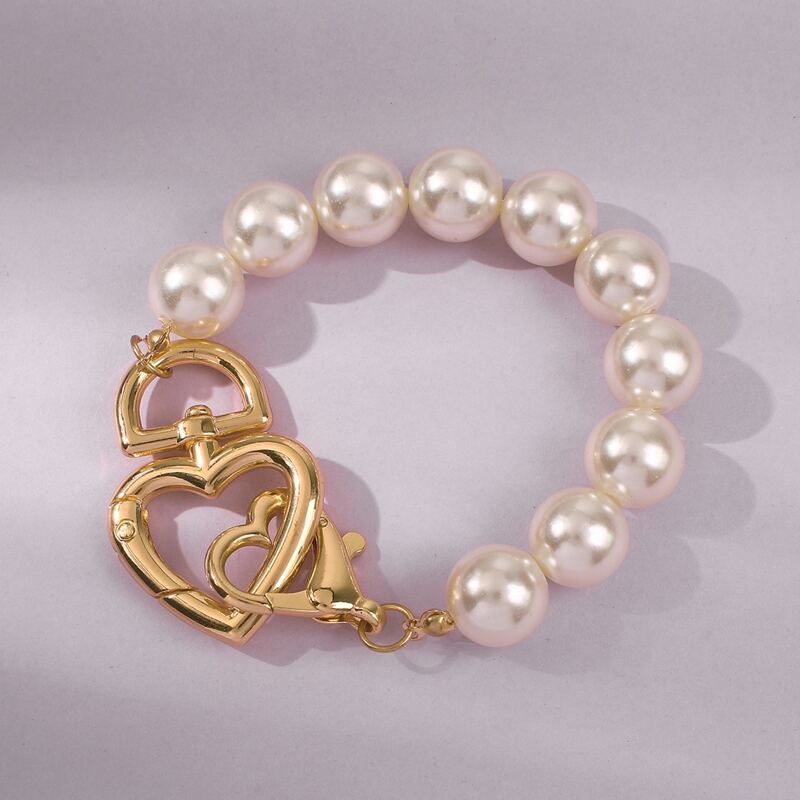 

Faux Pearl Heart Decor Bracelet, Gold