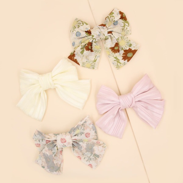 

4pcs Daisy & Striped Hair Clip, Multicolor