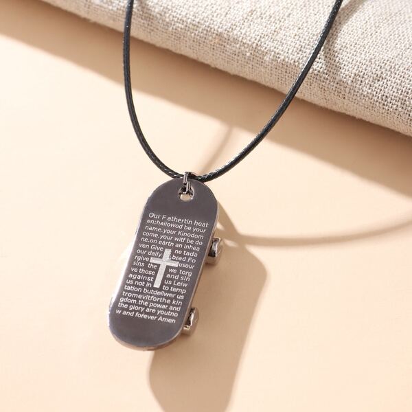 

Men Cross Geometric Charm Necklace, Black