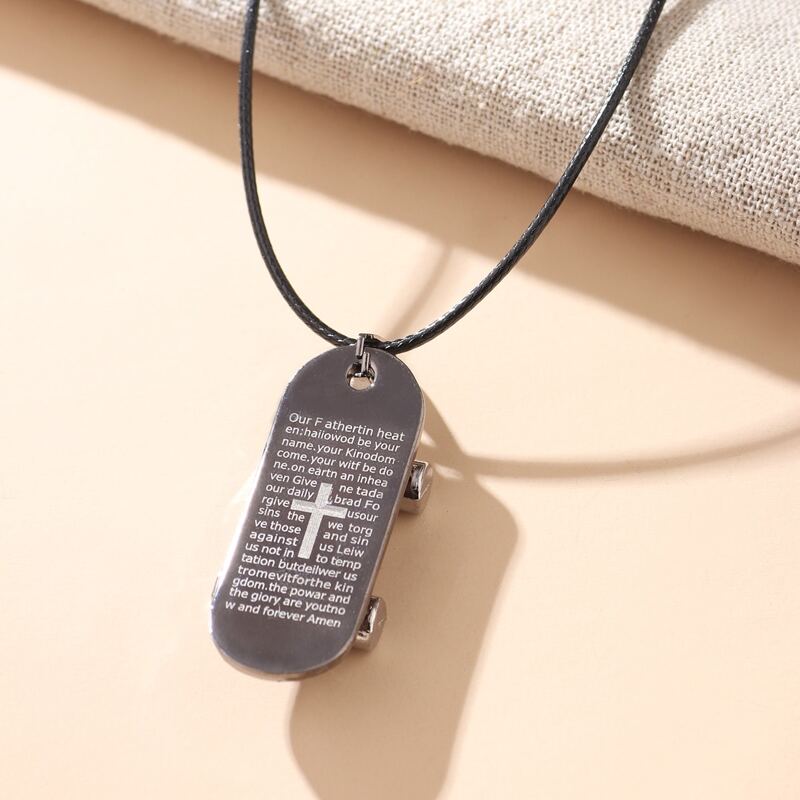 

Guys Cross Geometric Charm Necklace, Black