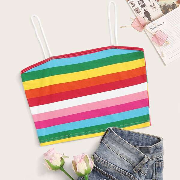

Plus Rainbow Striped Crop Cami Top, Multicolor