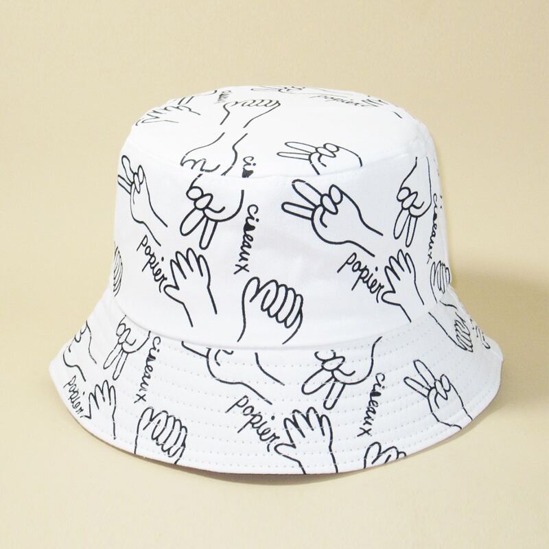 

Guys Gesture Pattern Bucket Hat, White