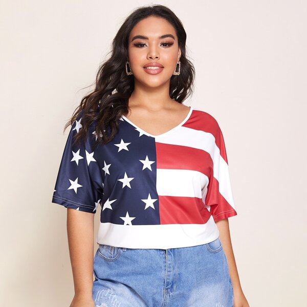 

Plus Flag Print Cut Out Back Tee, Multicolor