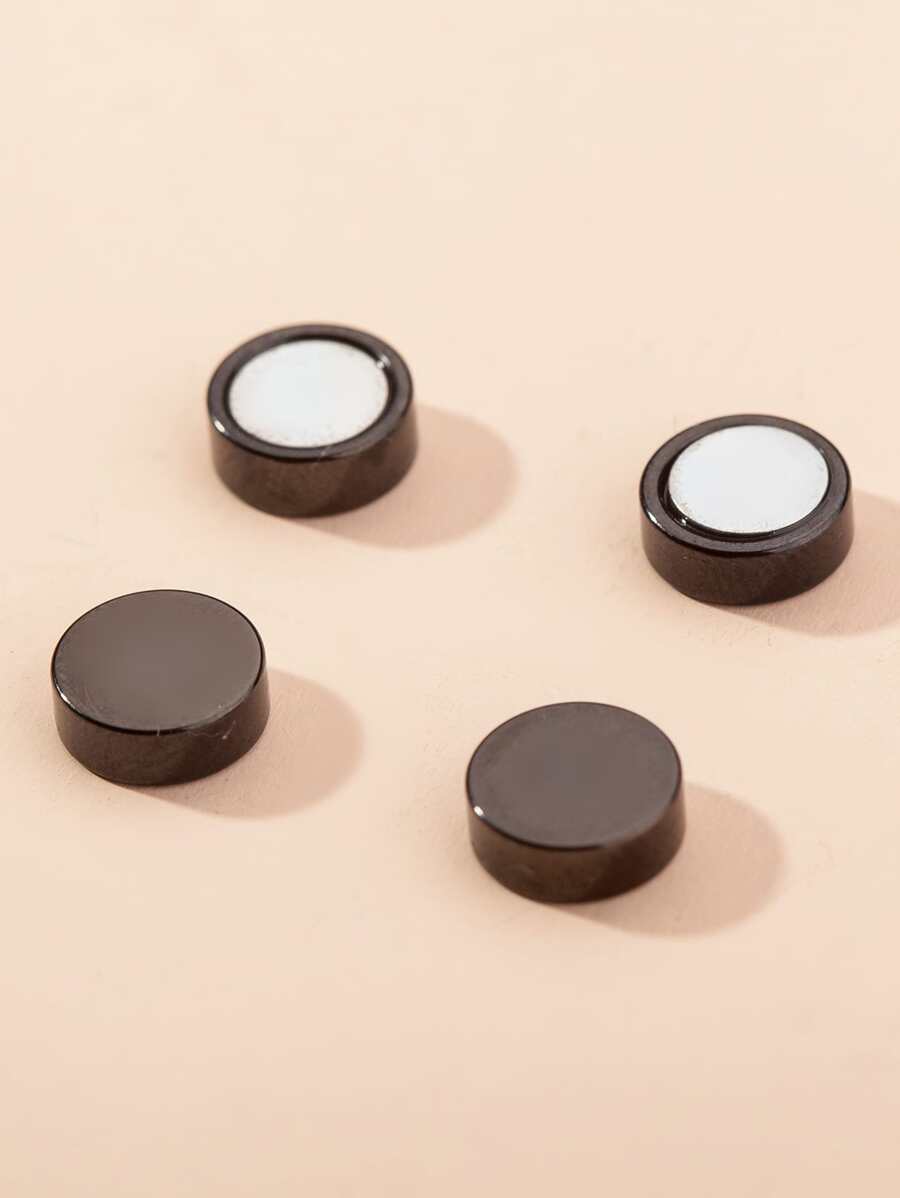 1對男士磁吸圓形耳環,不銹鋼首飾類 - 黑色 - 查看 1