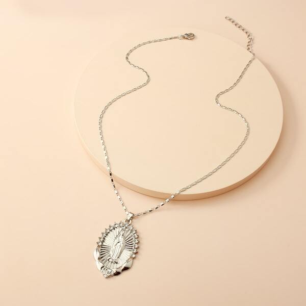 

Men Rhinestone Engraved Necklace, Silver