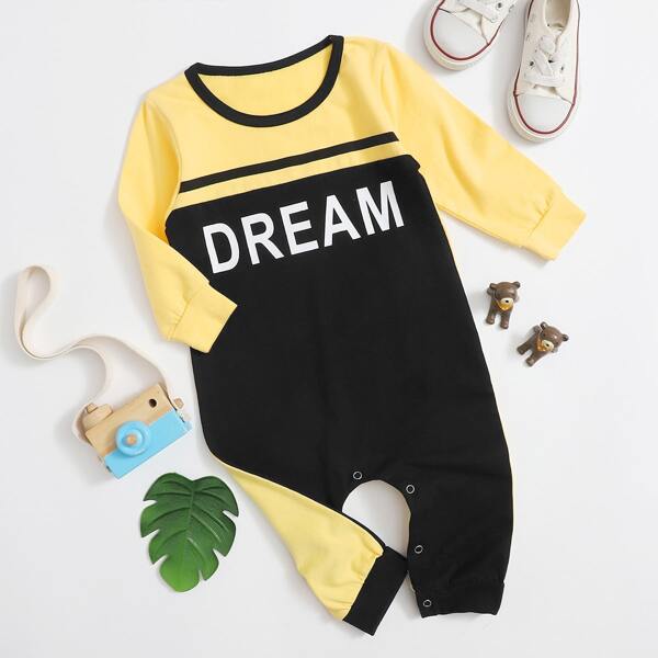 

Baby Boy Letter Graphic Colorblock Jumpsuit, Multicolor