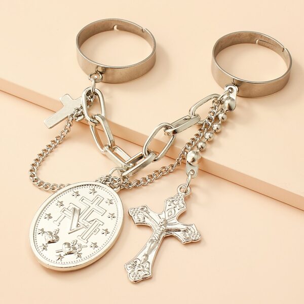 

Men Cross Charm Ring, Silver