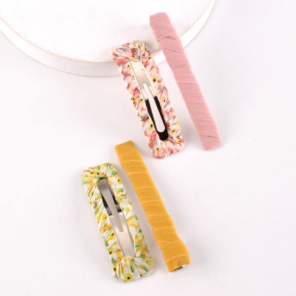 

4pcs Floral Pattern Hair Clip, Multicolor