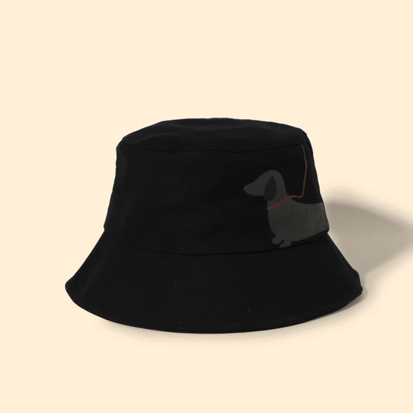 

Toddler Girls Dog Pattern Bucket Hat, Black