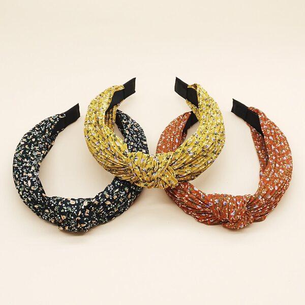 

3pcs Ditsy Flower Pattern Pleated Hair Hoop, Multicolor