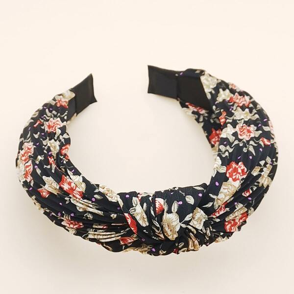 

Ditsy Flower Pattern Pleated Hair Hoop, Black