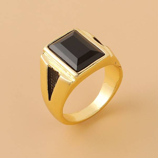 

Men Rhinestone Decor Ring, Gold