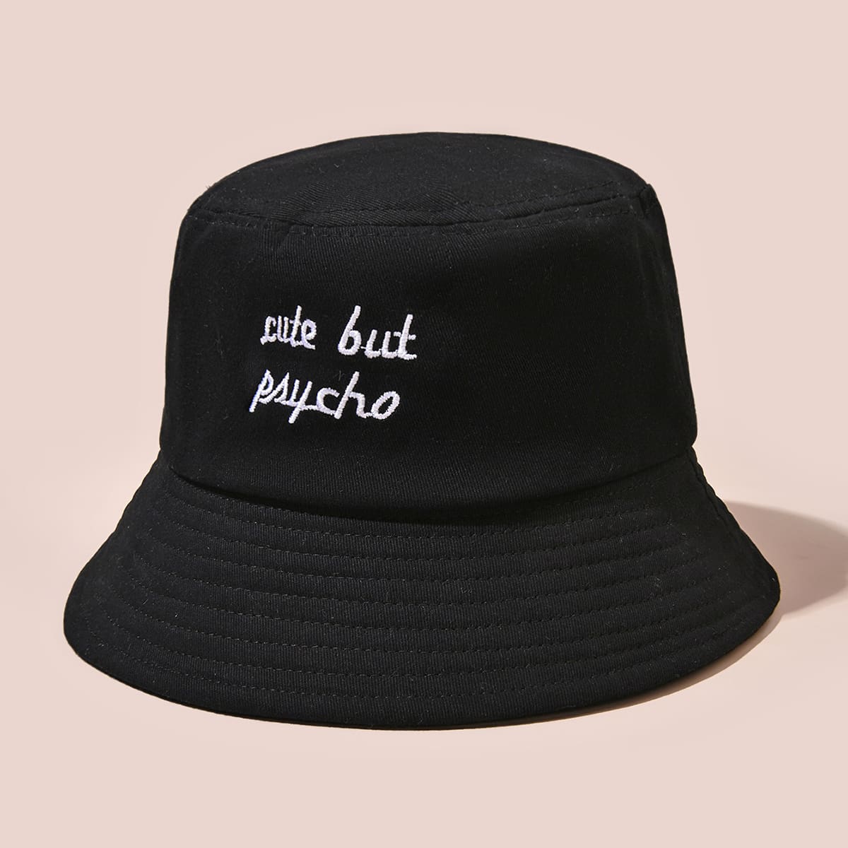 

Letter Embroidery Bucket Hat, Black