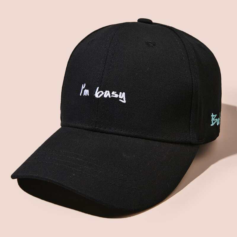 

Guys Slogan Embroidery Baseball Cap, Black