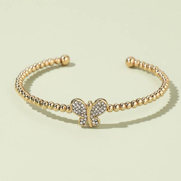 

Rhinestone Butterfly Cuff Bracelet, Gold