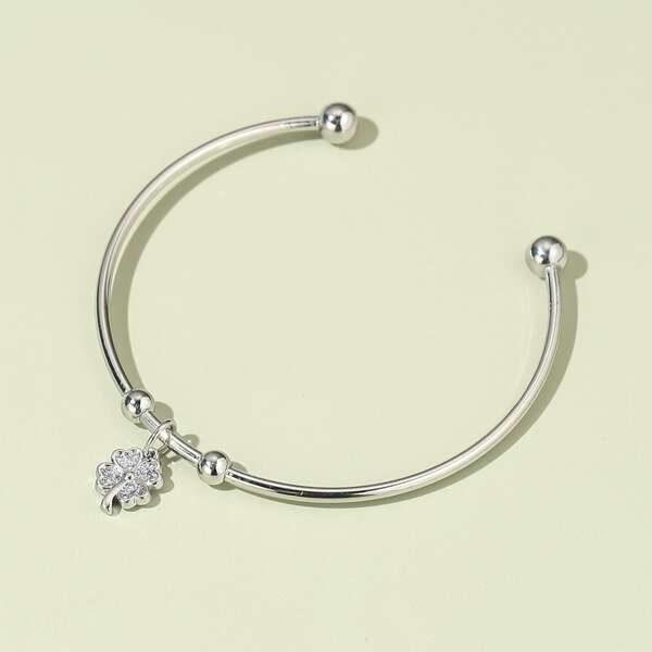 

Clover Charm Cuff Bangle, Silver