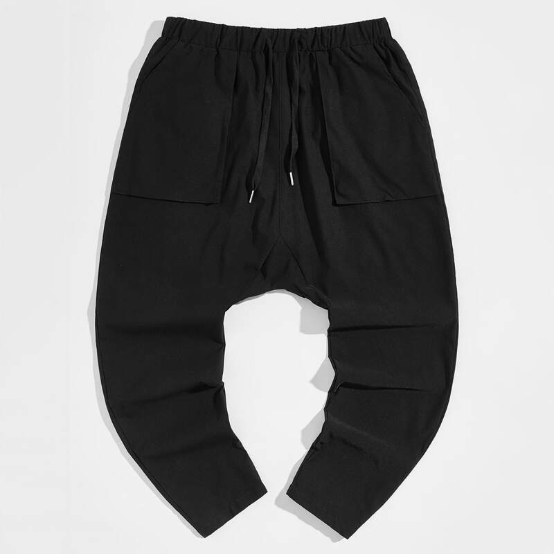 

Men Drawstring Waist Pocket Side Harem Pants, Black
