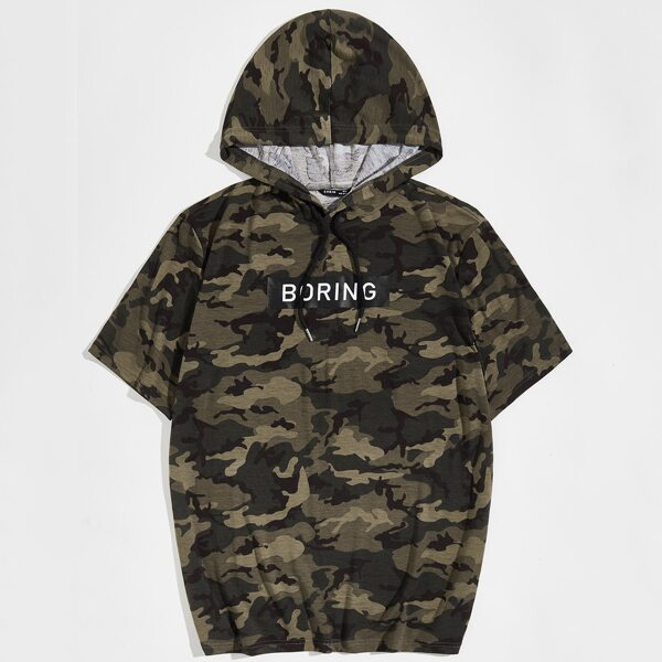 

Men Letter Graphic Camo Drawstring Hoodie, Multicolor
