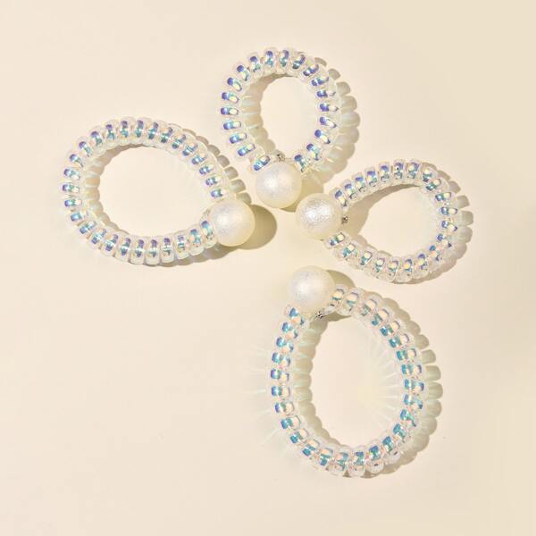 

4pcs Faux Pearl Decor Wire Hair Tie, White