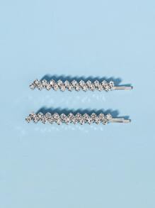 2pcs Rhinestone Decor Hair Clip Royal - Silver - View 3