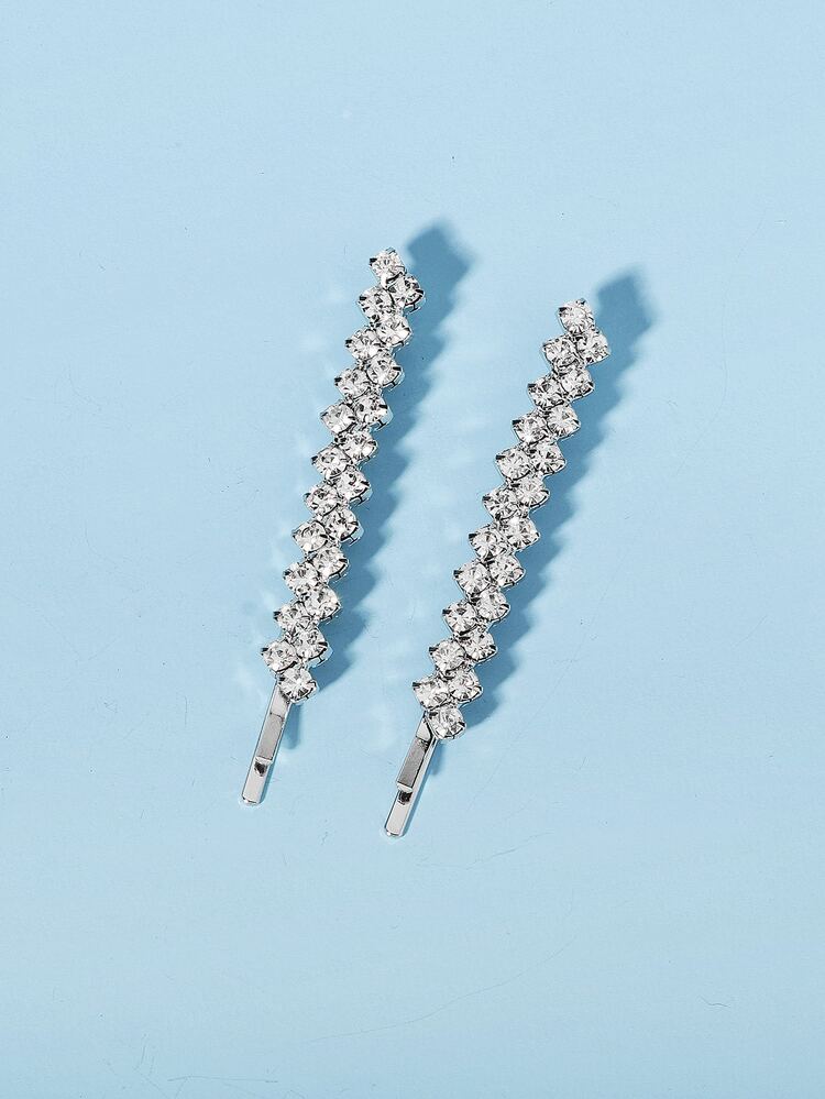 2 pinzas para el cabello con decoración de cristales, estilo real - Plateado - Añade 3