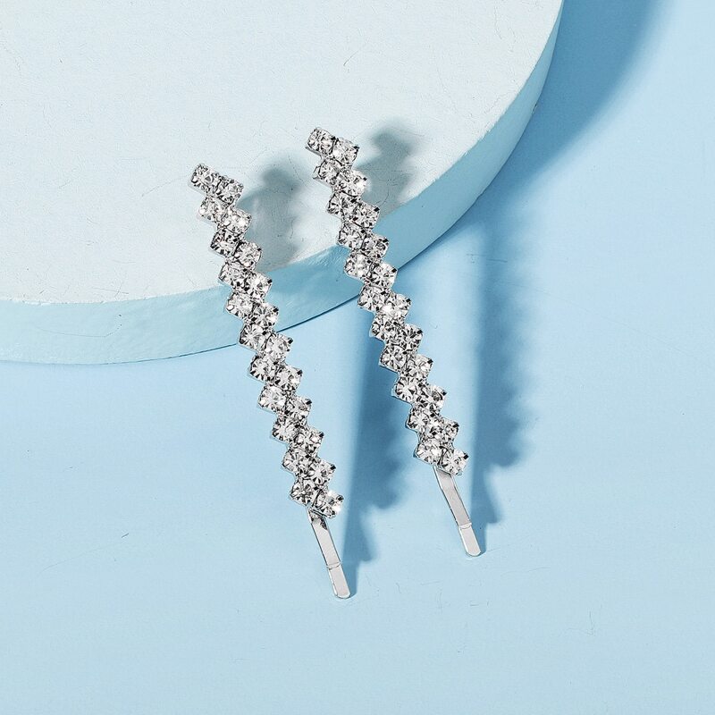 

2pcs Rhinestone Decor Hair Clip, Silver