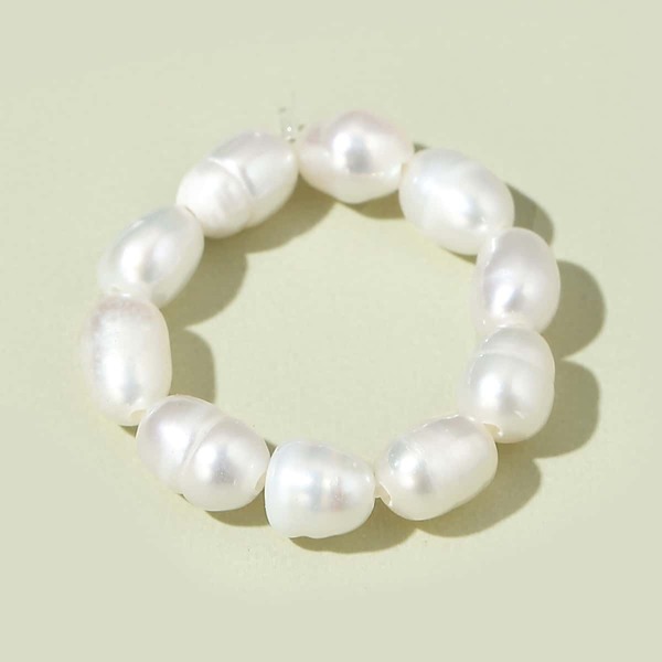 

Faux Pearl Beaded Ring, White