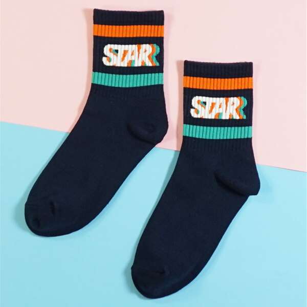 

Letter Graphic Ankle Socks, Black