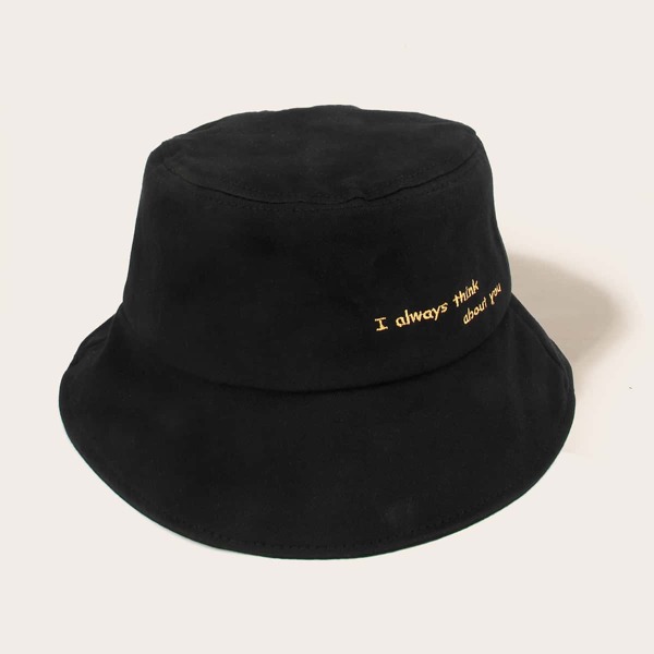 

Slogan Embroidery Bucket Hat, Black