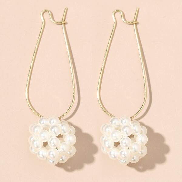 

Faux Pearl Beaded Earrings, Gold