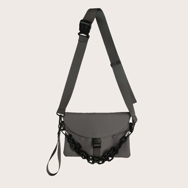 

Men Chain Decor Crossbody Bag, Grey
