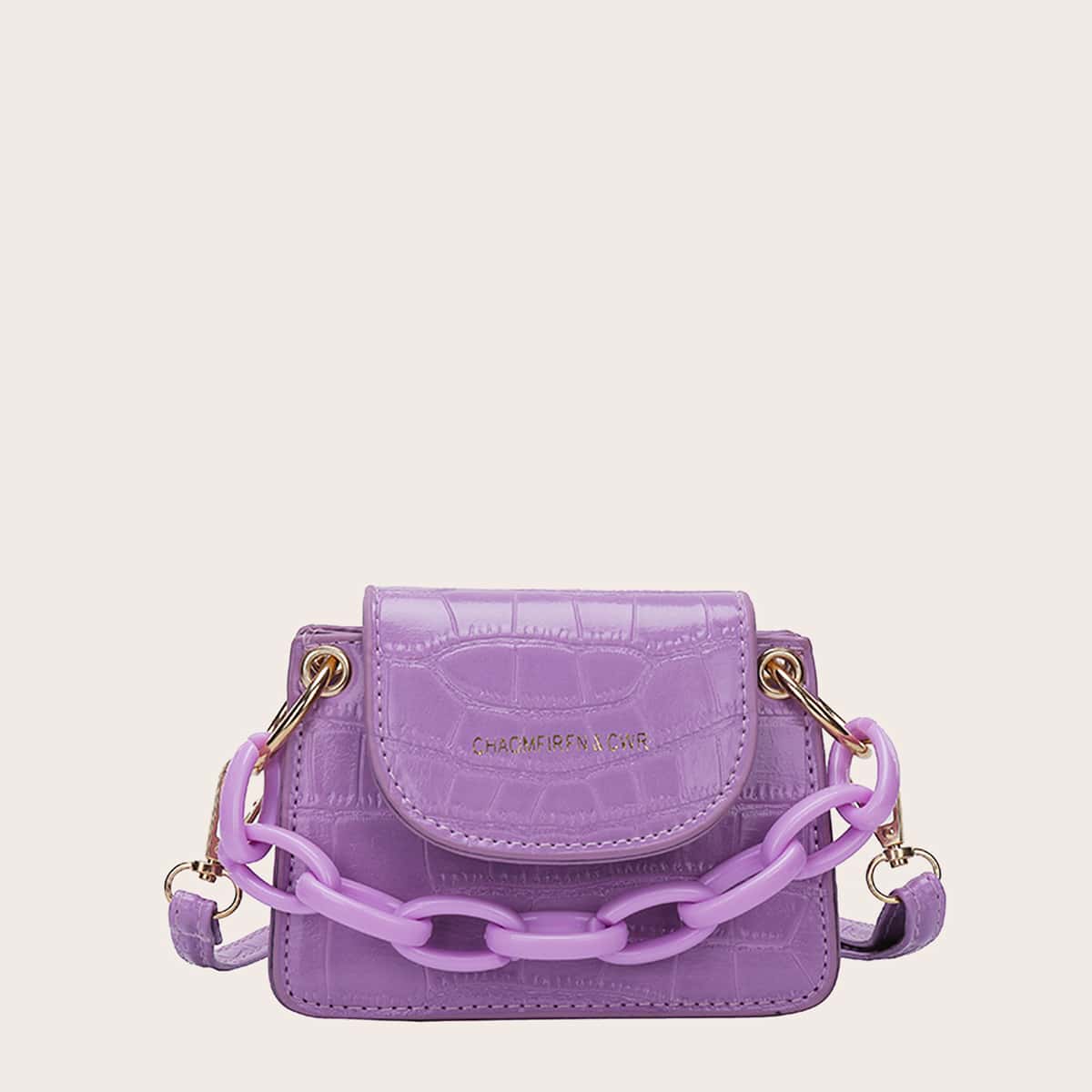 

Mini Chain Handle Flap Satchel Bag, Purple