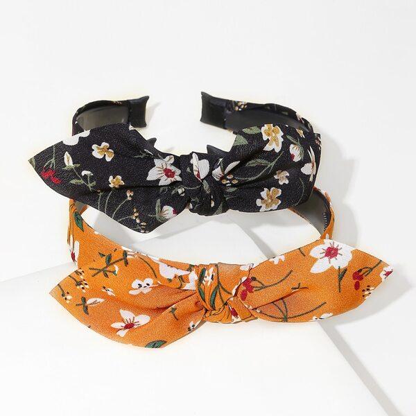 

2pcs Ditsy Flower Pattern Bow Hair Hoop, Multicolor