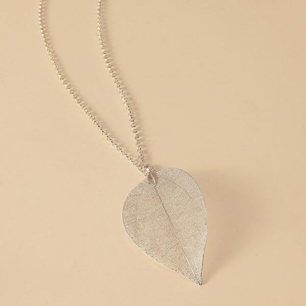 

Metallic Leaf Charm Necklace, Silver