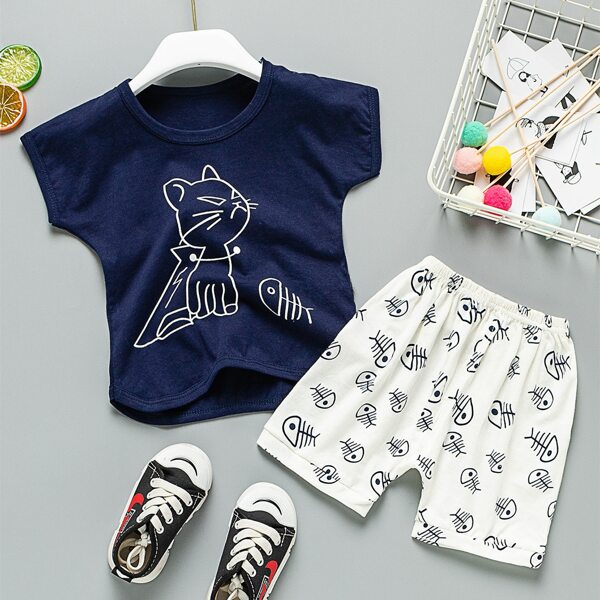 

Toddler Boys Cartoon Graphic Tee With Shorts, Blue and white