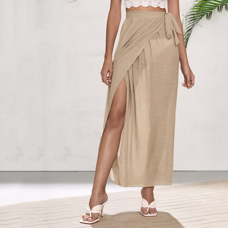 

Wrap Tie Side Cover Up Skirt, Khaki