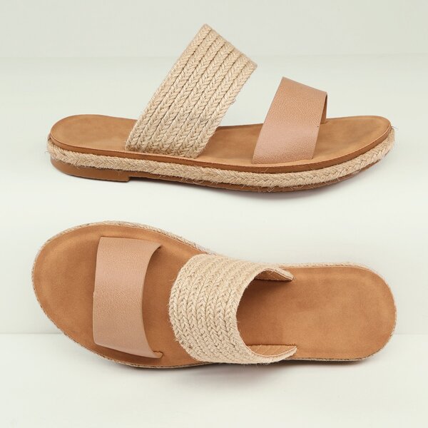 

Open Toe Contrast Bands Flat Slide Sandals, Multicolor