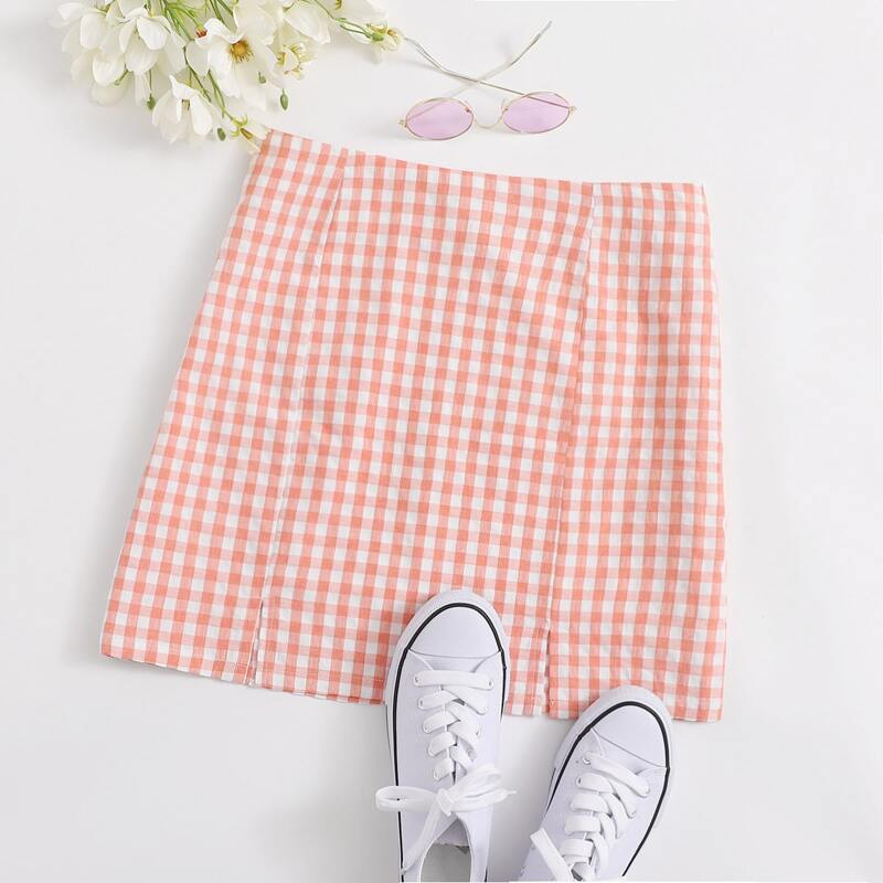 

Plaid Slit Mini Skirt, Multicolor