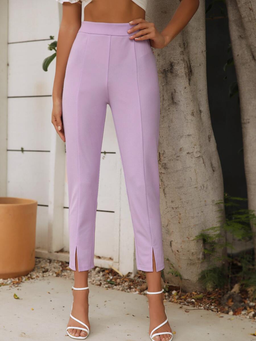 SHEIN Privé Seam Front Split Hem Trousers - Lilac Purple - View 1