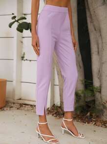 SHEIN Privé Seam Front Split Hem Trousers - Lilac Purple - View 3