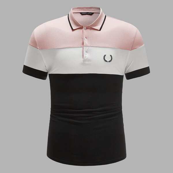 

Men Graphic Embroidered Colorblock Polo Shirt, Multicolor