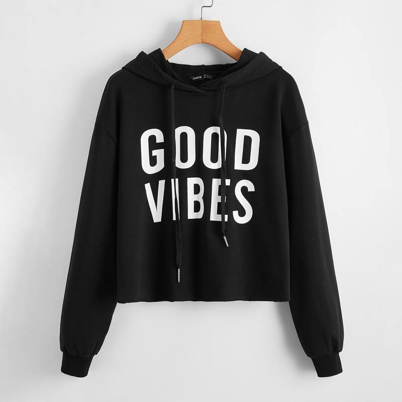 

Letter Graphic Hooded Sweatshirt, Black