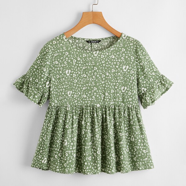 

Flounce Sleeve Peplum Top, Mint green