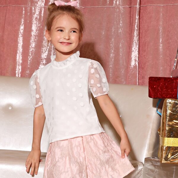 

Toddler Girls Polka Dot Puff Sleeve Blouse, White