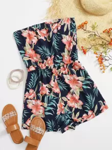 SHEIN VCAY Tropical Print Tube Romper - Multicolor - View 1