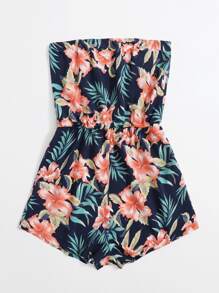 SHEIN VCAY Tropical Print Tube Romper - Multicolor - View 3