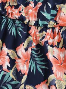 SHEIN VCAY Tropical Print Tube Romper - Multicolor - View 4